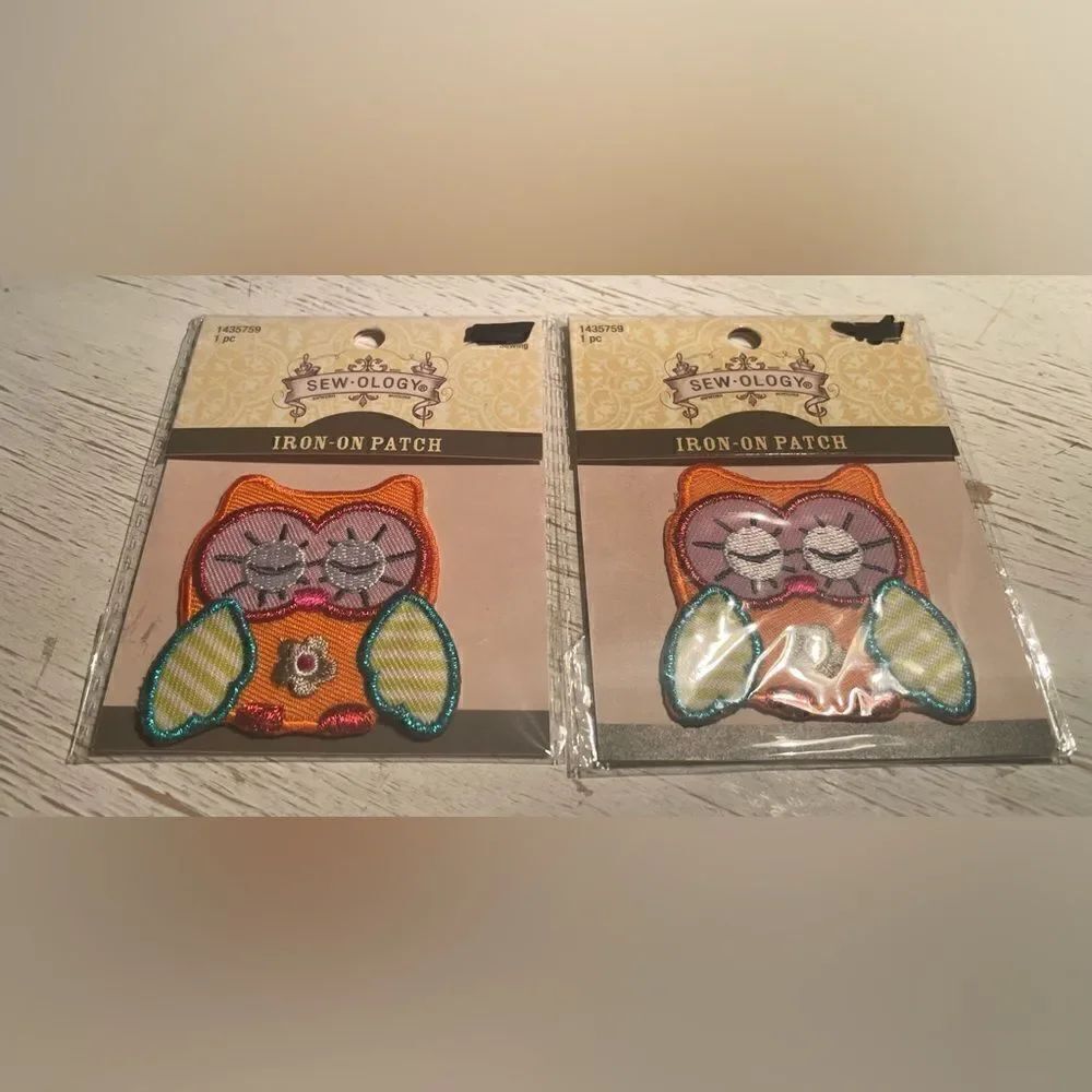Create Something OWLsome Set of 2 Orange Sleepy Owl Iron on Patches DIY NWT